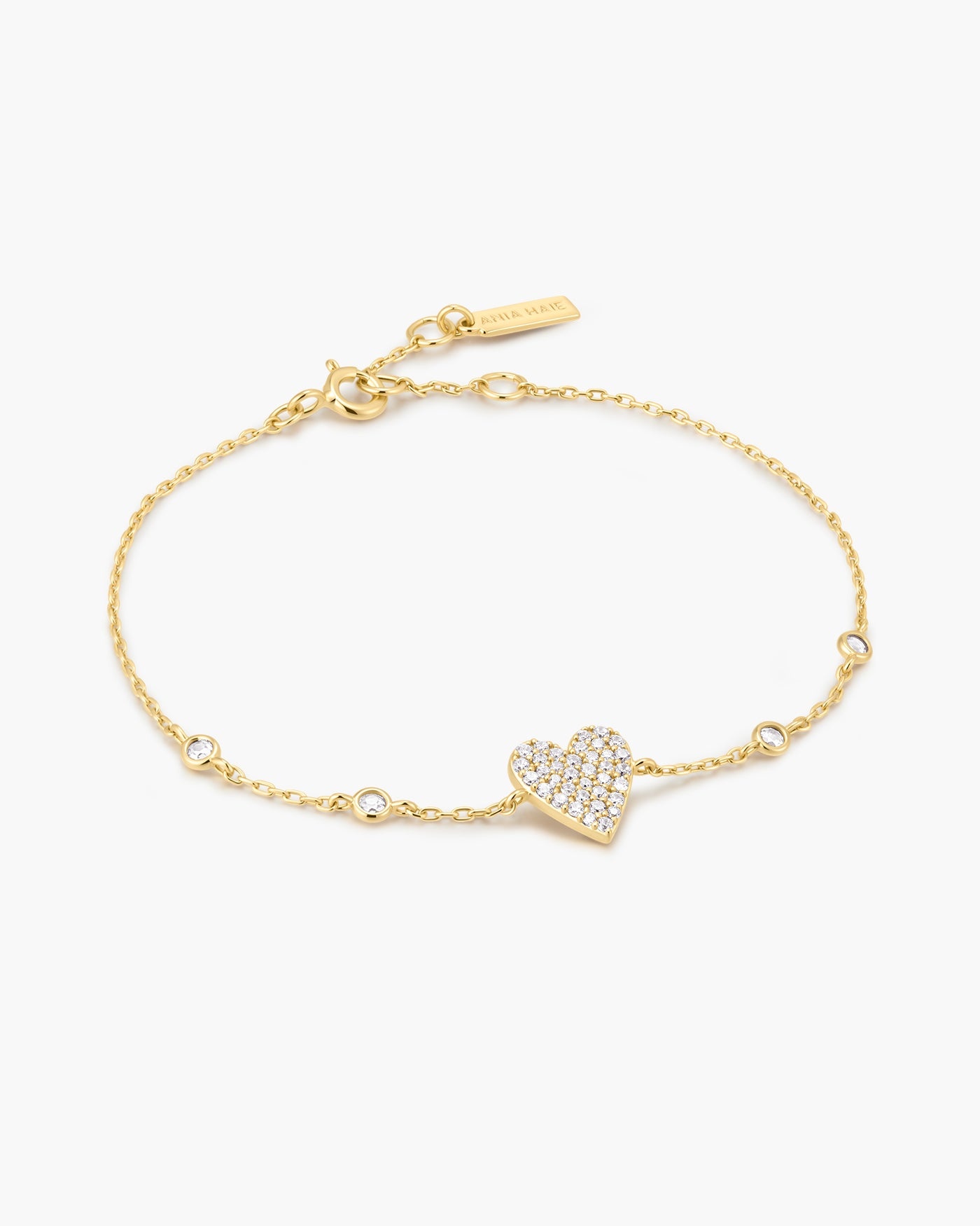Pavé Heart with Bezel Station Armband - Gold Plated-1