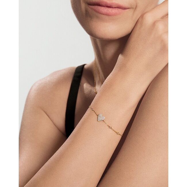 Goudvergulde armband met pavé hart en zirkonia 18,5 cm