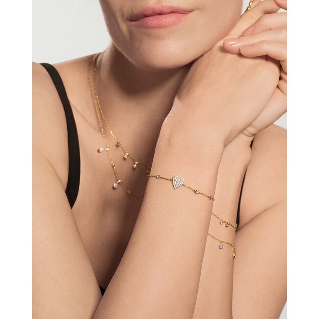 Goudvergulde armband met pavé hart en zirkonia 18,5 cm