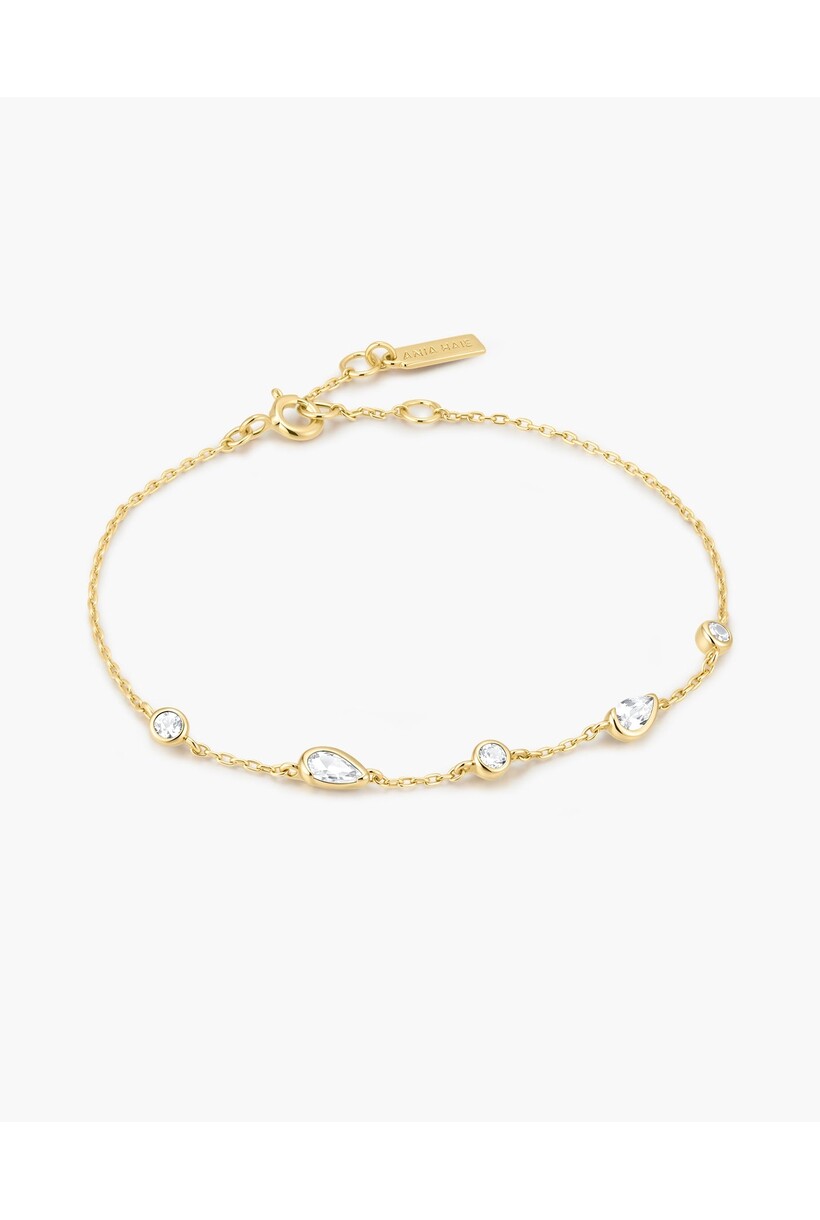 Armband met ronde en druppelvormige zirkonia goudverguld 18,5 cm
