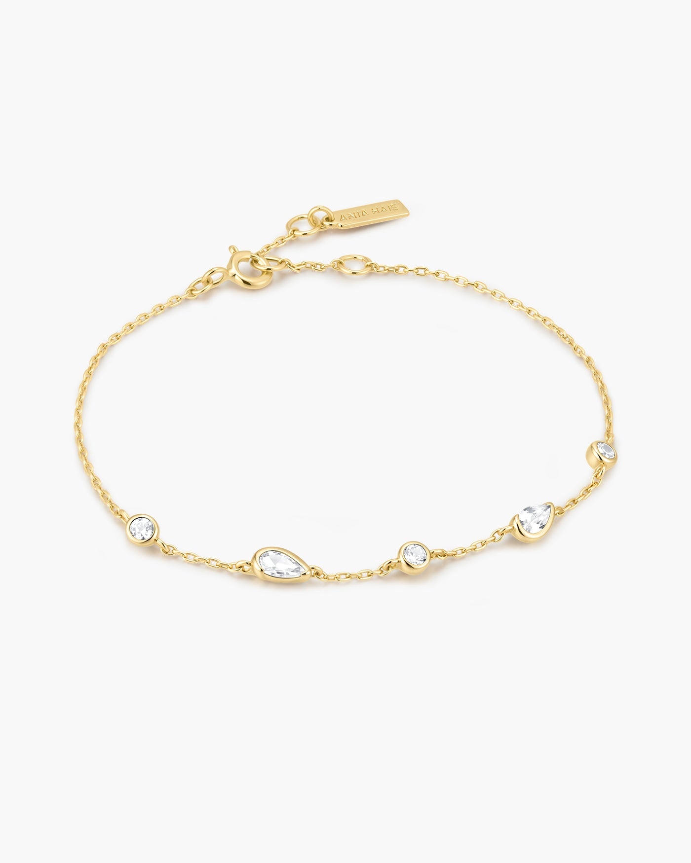 Goudvergulde armband met ronde en druppelvormige zirkonia 18,5 cm-1
