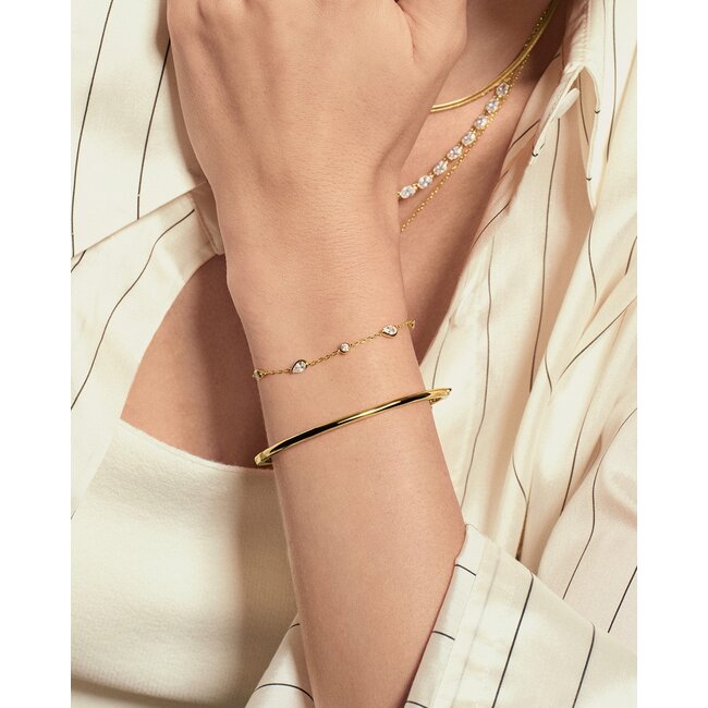Goudvergulde armband met ronde en druppelvormige zirkonia 18,5 cm