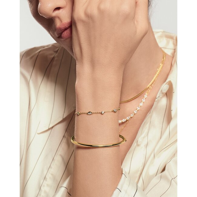Goudvergulde armband met ronde en druppelvormige zirkonia 18,5 cm