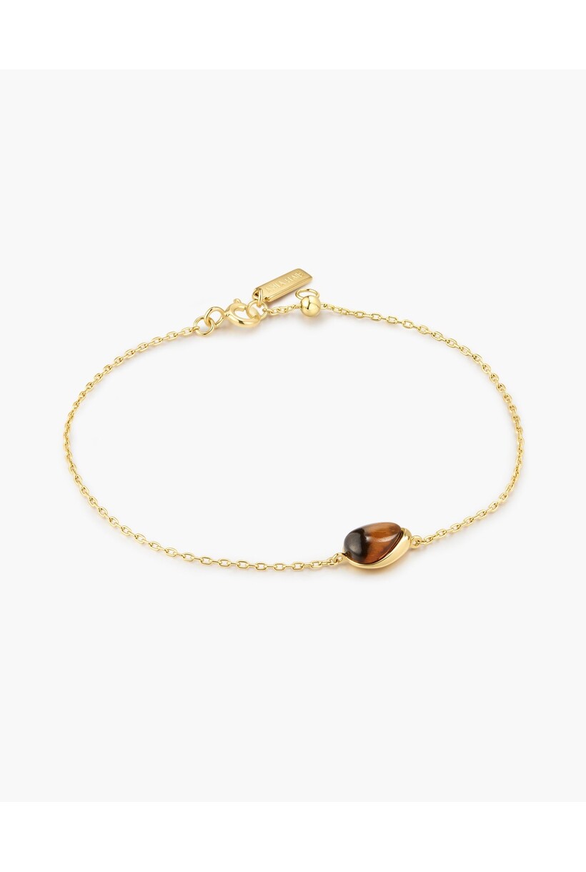Armband met tijgeroog in kiezelvorm goudverguld 18,5 cm