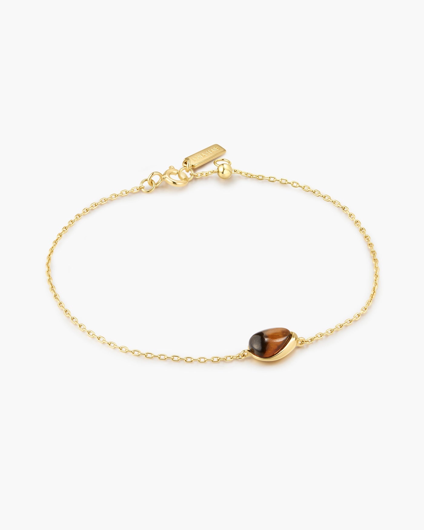 Goudvergulde armband met tijgeroog in kiezelvorm 18,5 cm-1