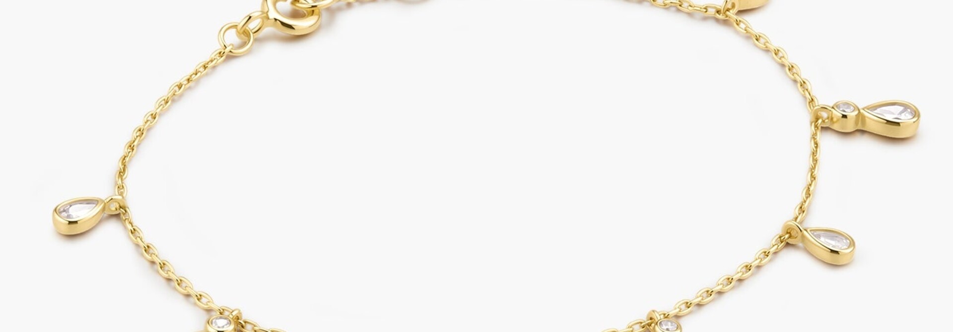 Goudvergulde armband met hangende druppelvormige zirkonia 18,5 cm