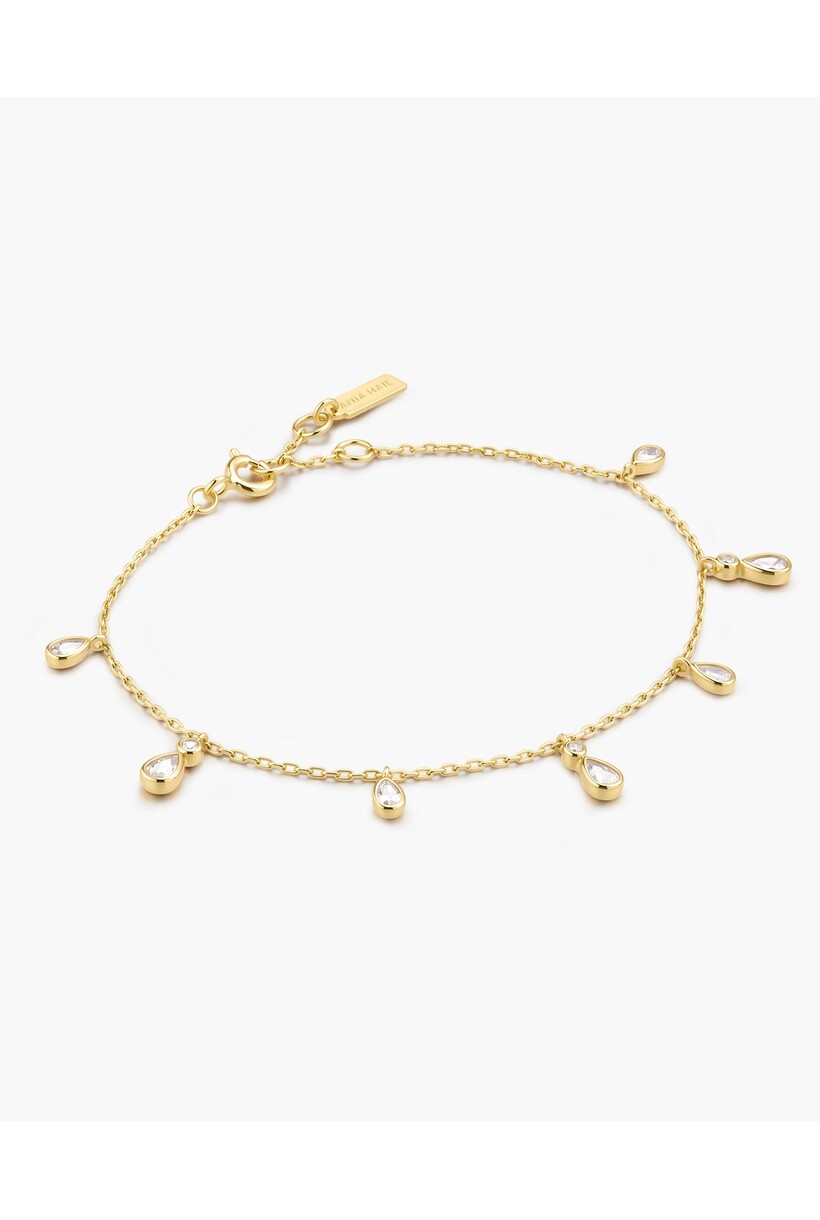 Armband met hangende druppelvormige zirkonia goudverguld 18,5 cm