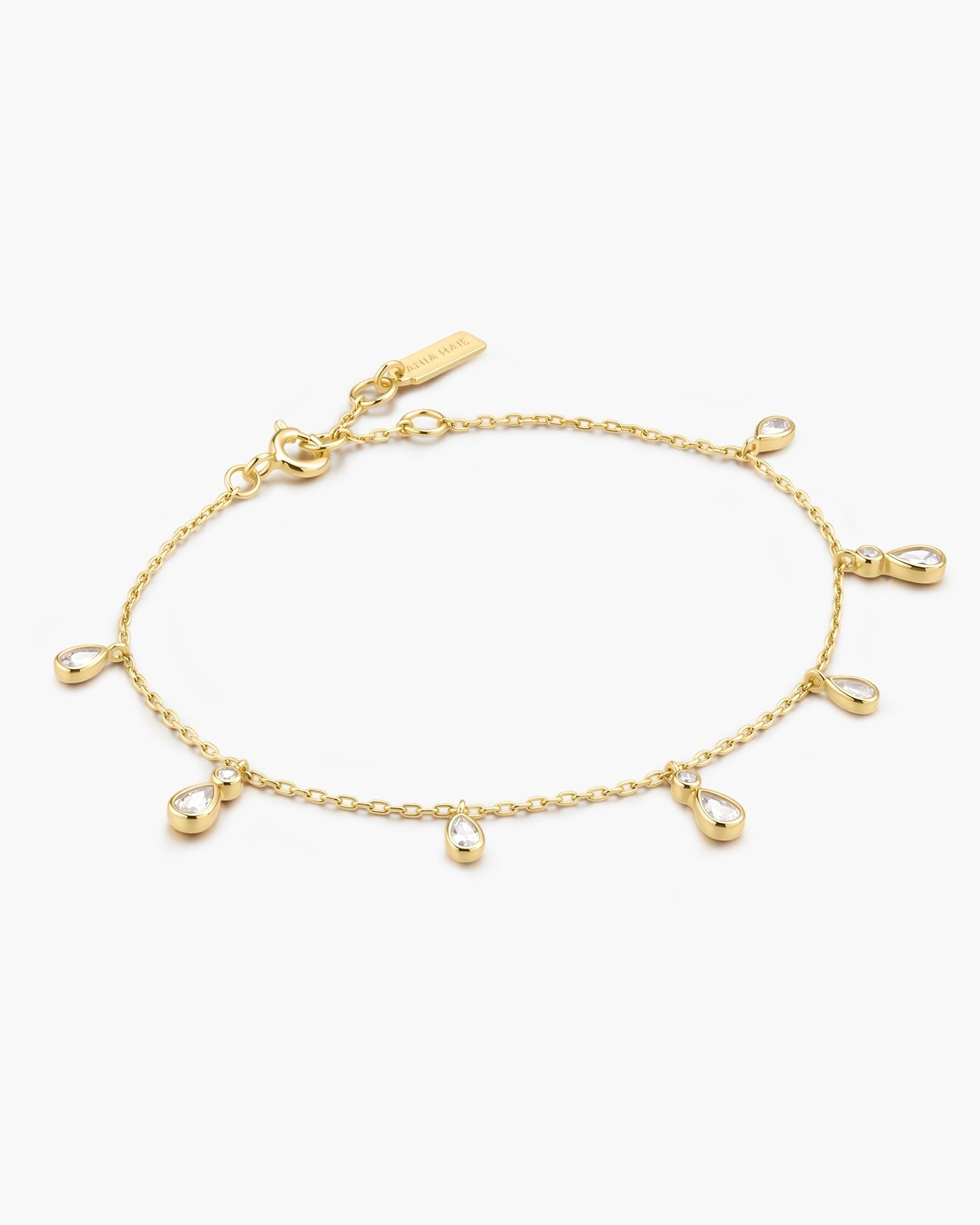 Goudvergulde armband met hangende druppelvormige zirkonia 18,5 cm-1