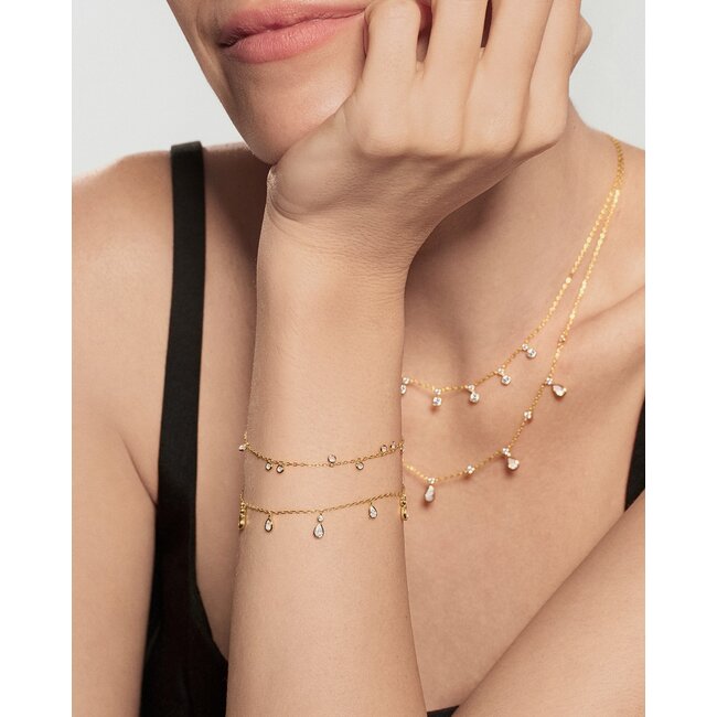 Goudvergulde armband met hangende druppelvormige zirkonia 18,5 cm