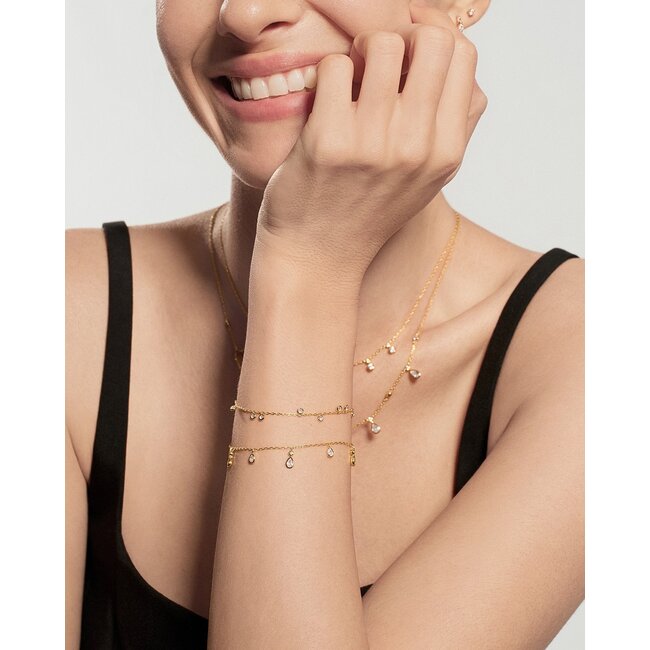Goudvergulde armband met hangende druppelvormige zirkonia 18,5 cm