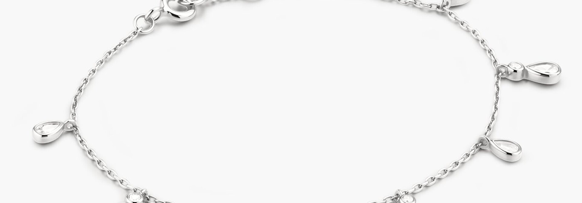 Zilveren armband met hangende druppelvormige zirkonia 18,5 cm