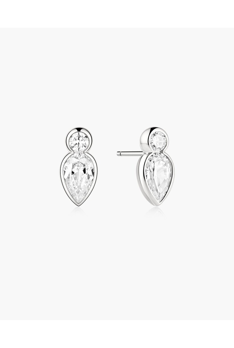 Oorknopjes met ronde en druppelvormige zirkonia zilver 12,5 mm