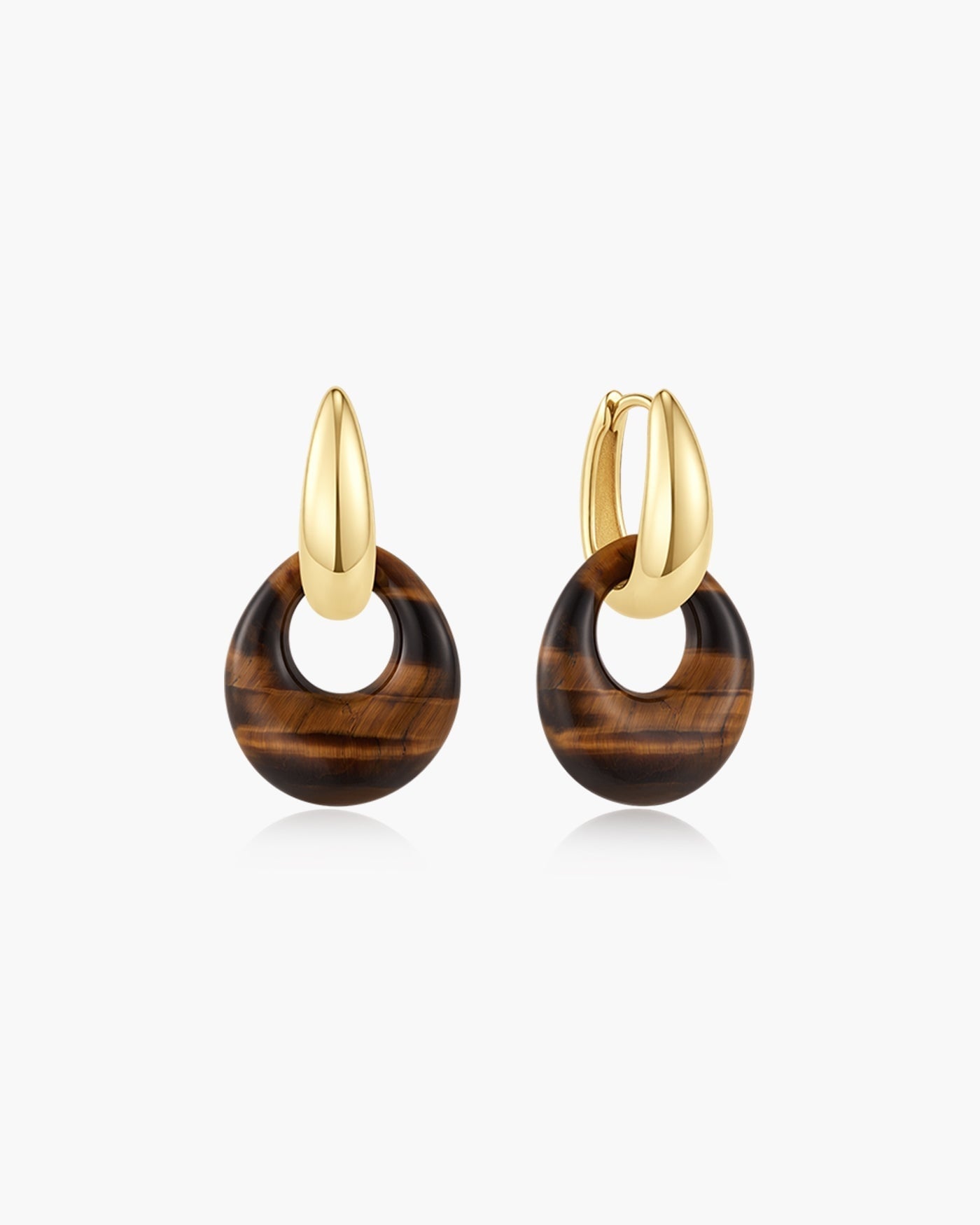 Goudvergulde oorhangers met tijgeroog in kiezelvorm 28 mm-1