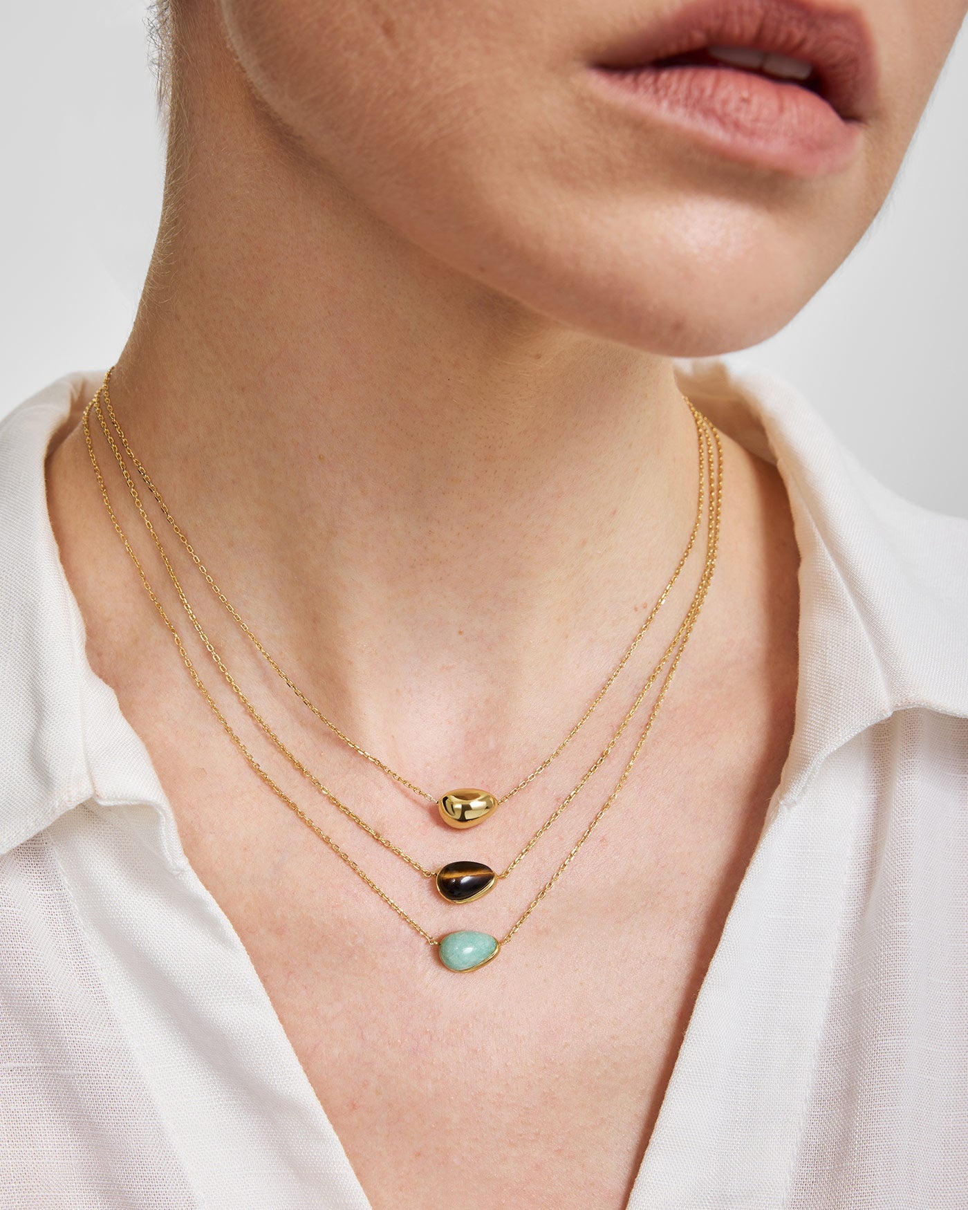 Goudvergulde ketting met organische kiezelvorm 45,5 cm-2
