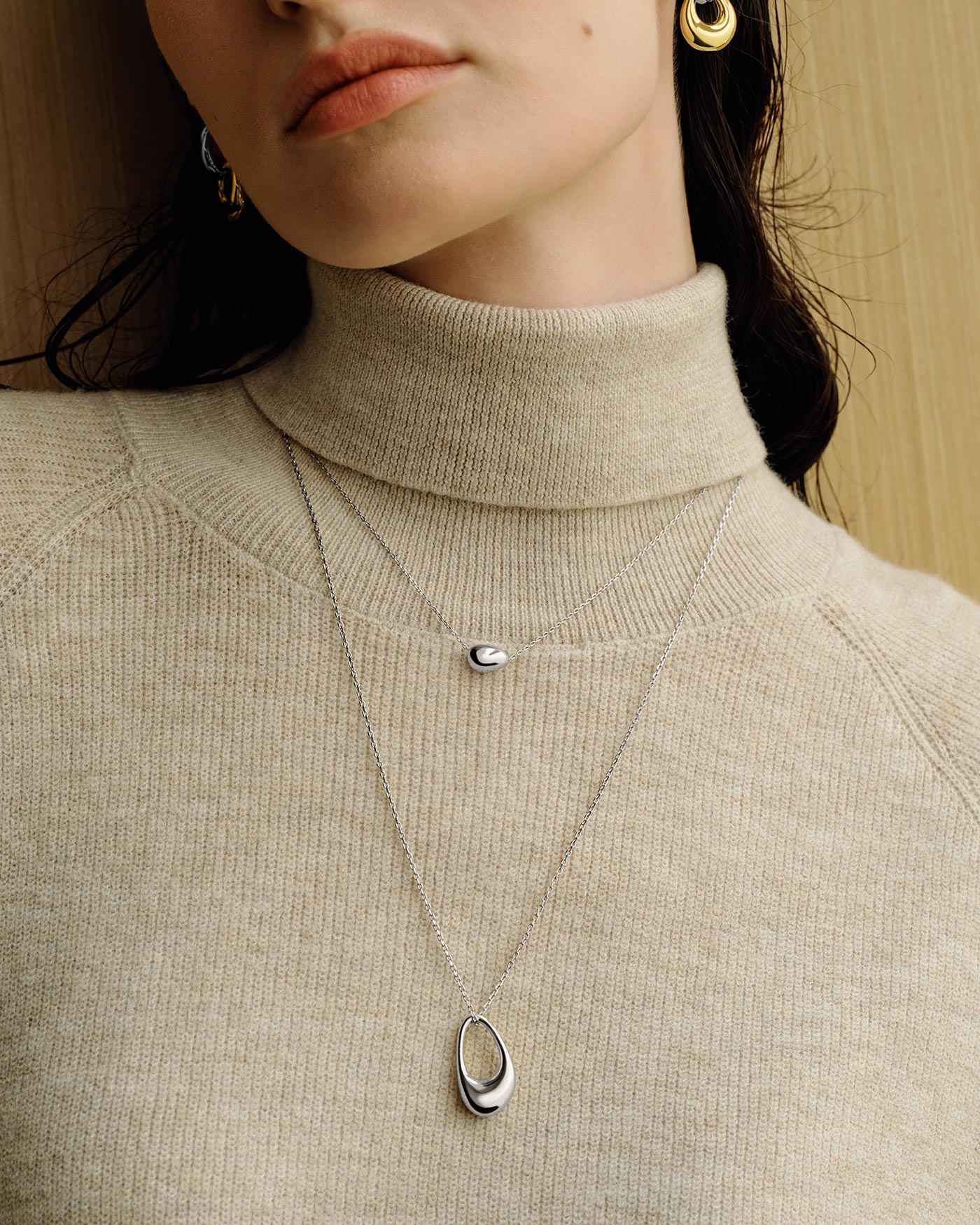 Zilveren ketting met organische kiezelvorm 45,5 cm-3