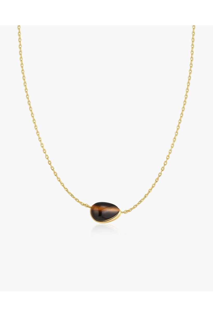 Ketting met tijgeroog in kiezelvorm goudverguld 45,5 cm