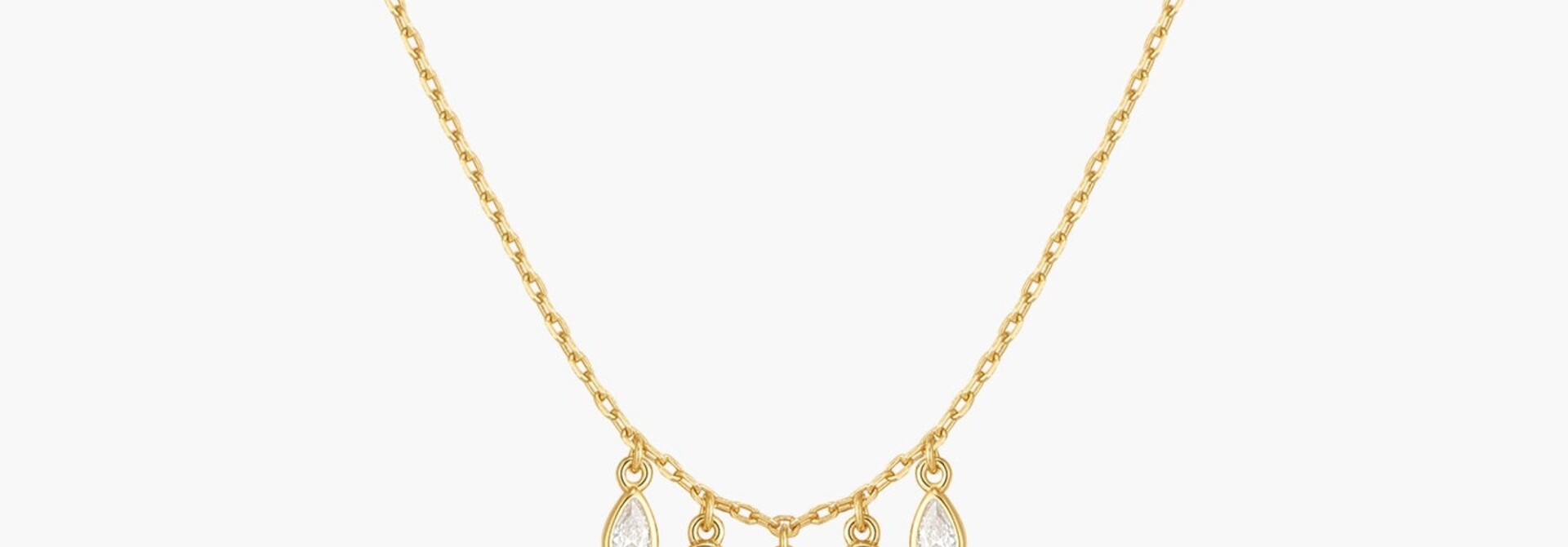 Goudvergulde ketting met waterval van druppelvormige zirkonia 45,5 cm