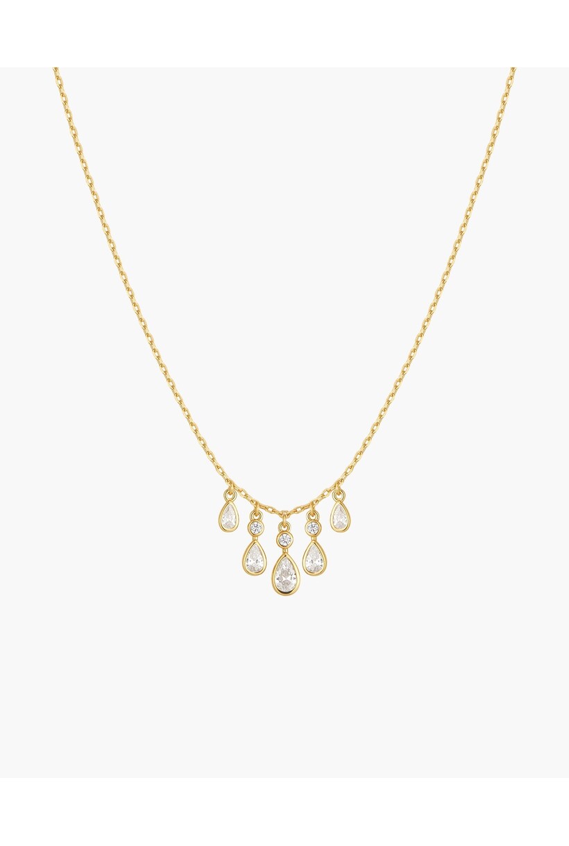 Ketting met waterval van druppelvormige zirkonia goudverguld 45,5 cm