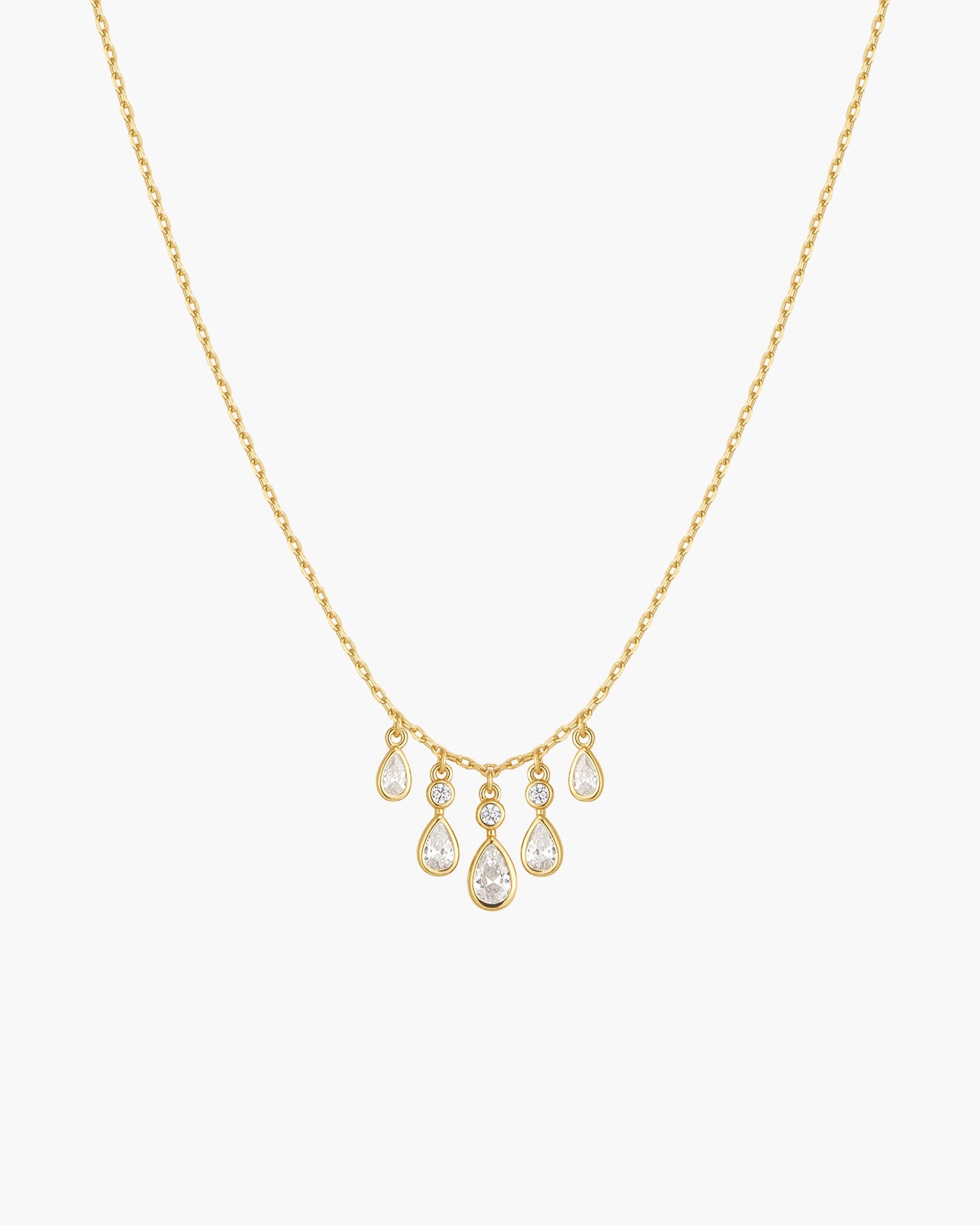 Goudvergulde ketting met waterval van druppelvormige zirkonia 45,5 cm-1