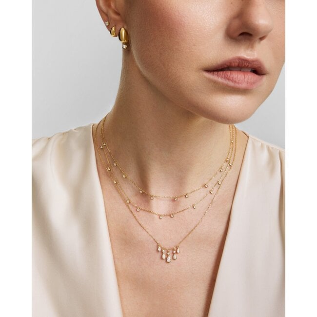 Goudvergulde ketting met waterval van druppelvormige zirkonia 45,5 cm