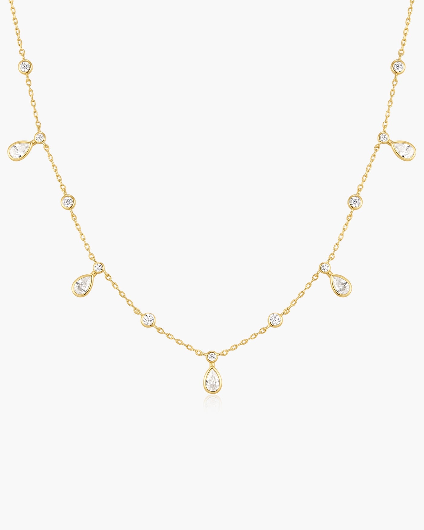 Goudvergulde stationketting met ronde en druppelvormige zirkonia 45,5 cm-1