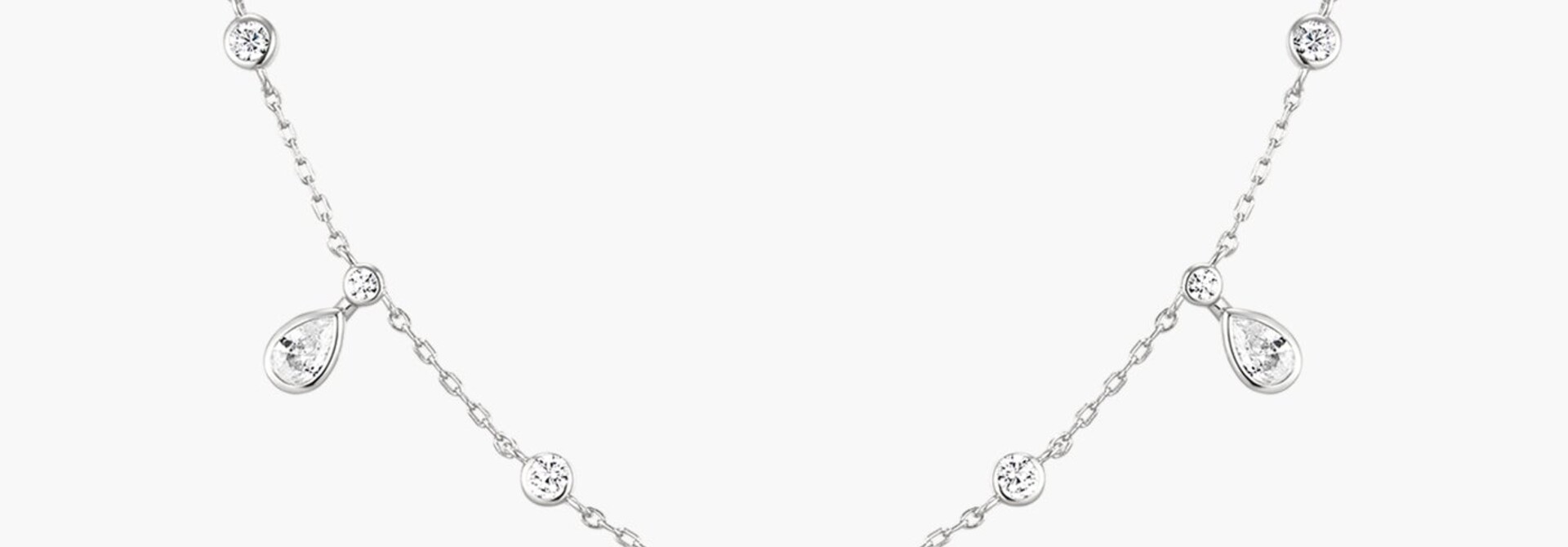 Zilveren stationketting met ronde en druppelvormige zirkonia 45,5 cm