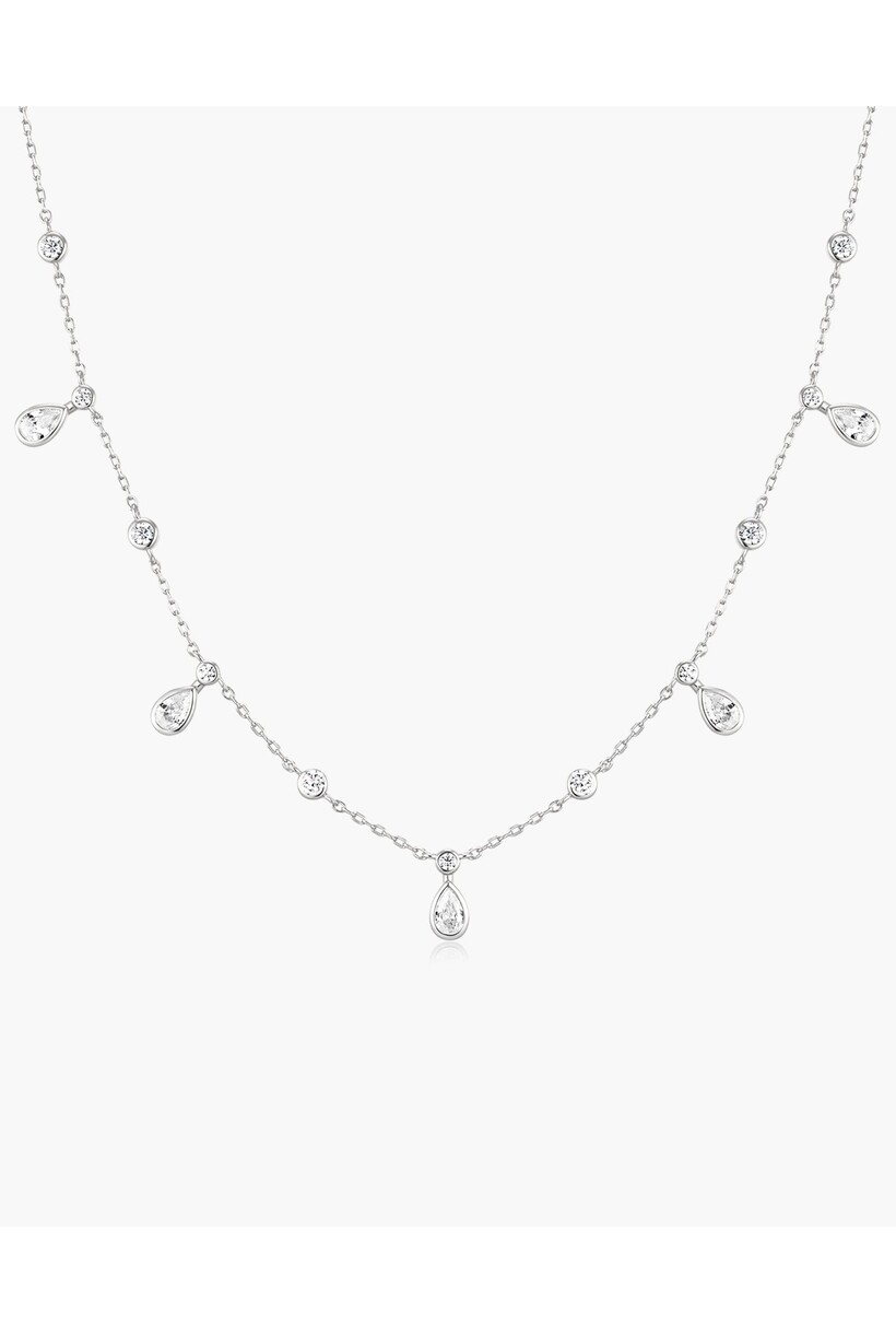 Stationketting met ronde en druppelvormige zirkonia zilver 45,5 cm
