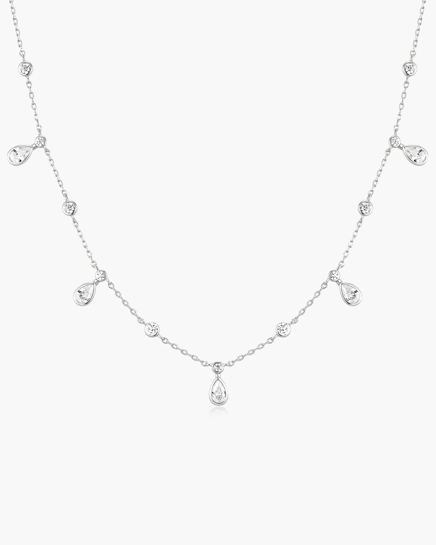 Zilveren stationketting met ronde en druppelvormige zirkonia 45,5 cm-1
