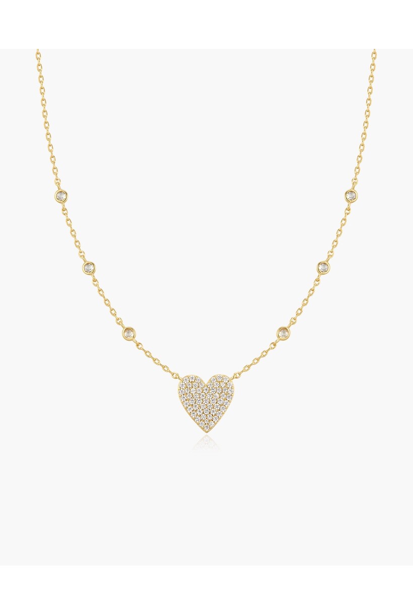 Ketting met pavé hart en zirkonia goudverguld 48 cm