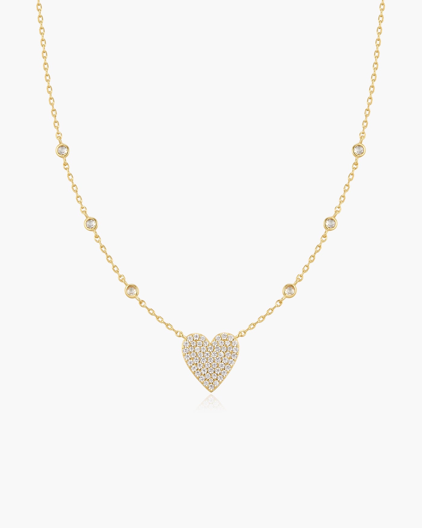 Goudvergulde ketting met pavé hart en zirkonia 48 cm-1