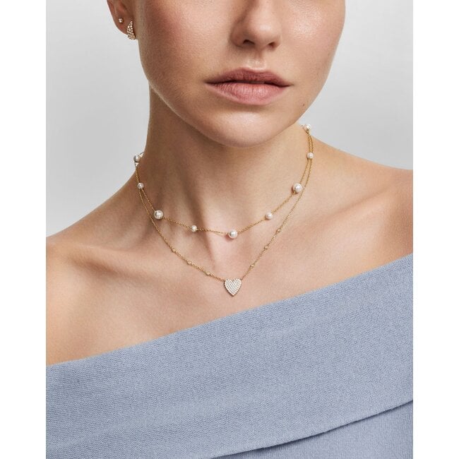 Goudvergulde ketting met pavé hart en zirkonia 48 cm