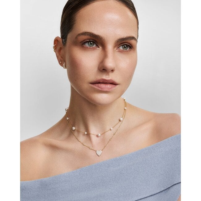 Goudvergulde ketting met pavé hart en zirkonia 48 cm