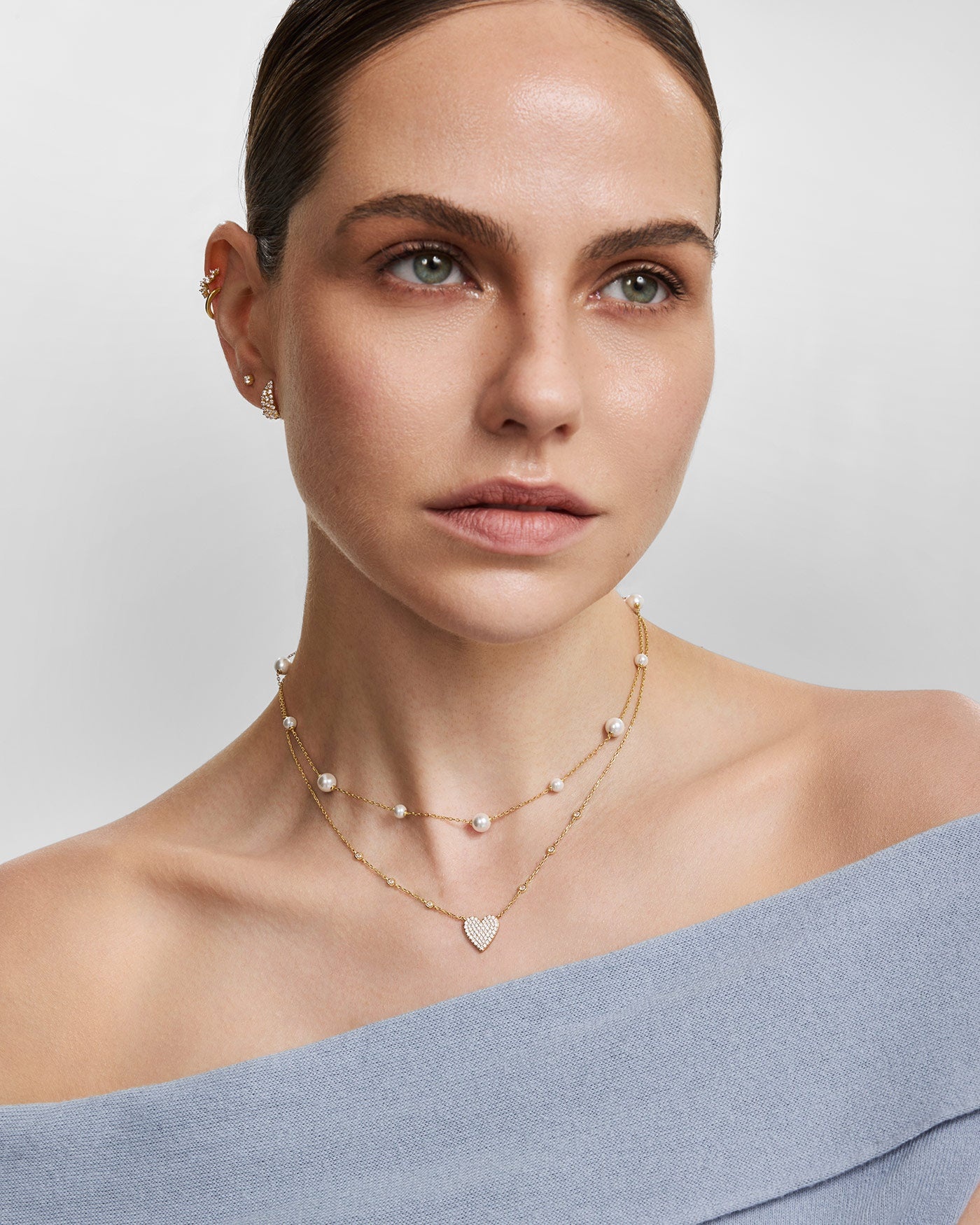 Goudvergulde ketting met pavé hart en zirkonia 48 cm-4