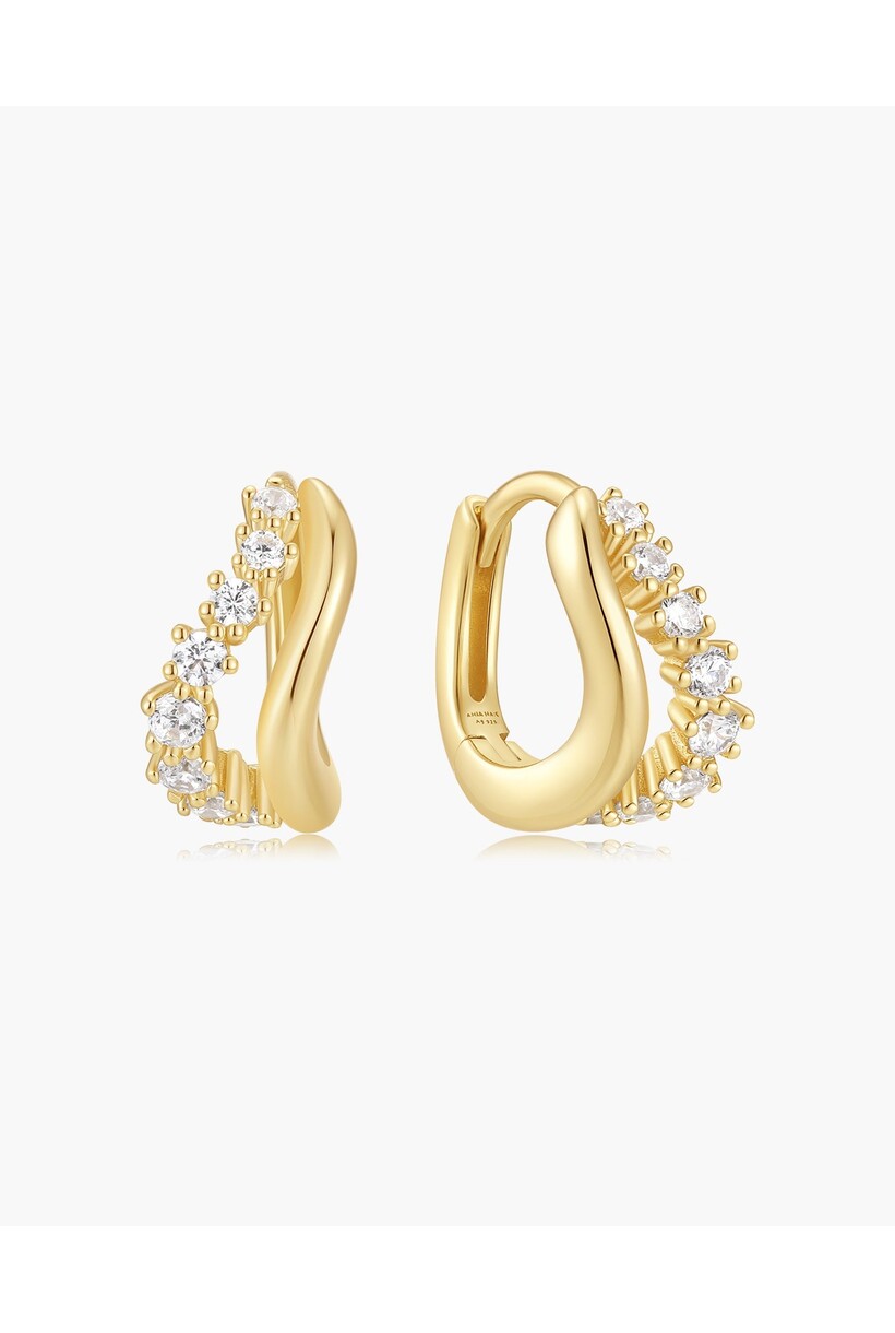 Dubbele golvende huggie oorringen met zirkonia goudverguld 11 × 6,4 mm