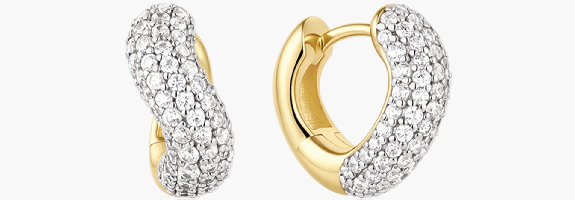 Goudvergulde chunky golvende huggie oorringen met zirkonia 8 mm