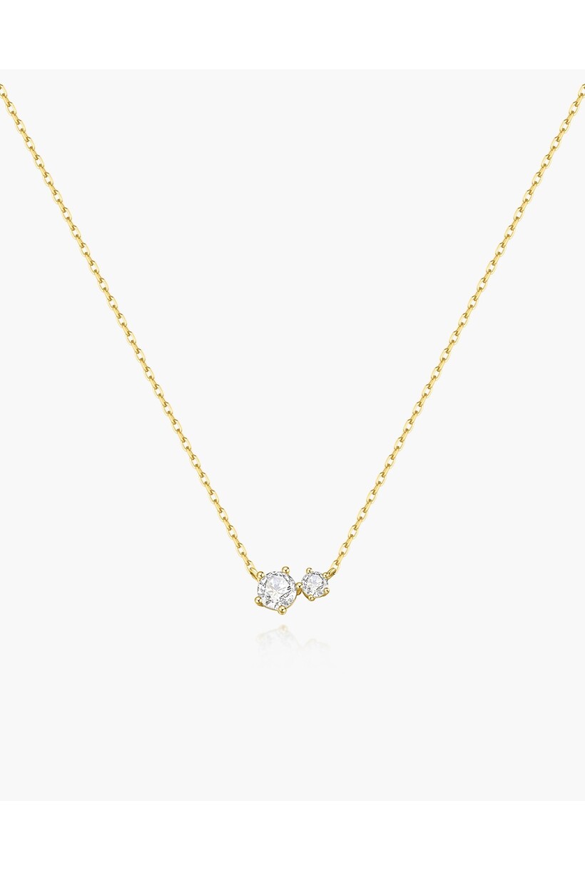 Ketting met duo van klauwgezette zirkonia goudverguld 45,5 cm