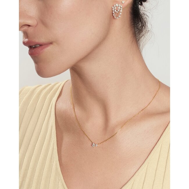 Goudvergulde ketting met duo van klauwgezette zirkonia 45,5 cm