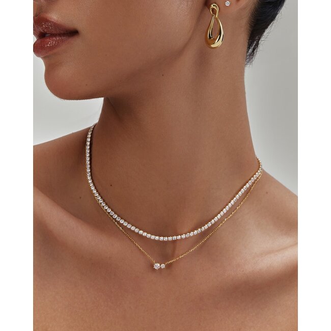 Goudvergulde ketting met duo van klauwgezette zirkonia 45,5 cm