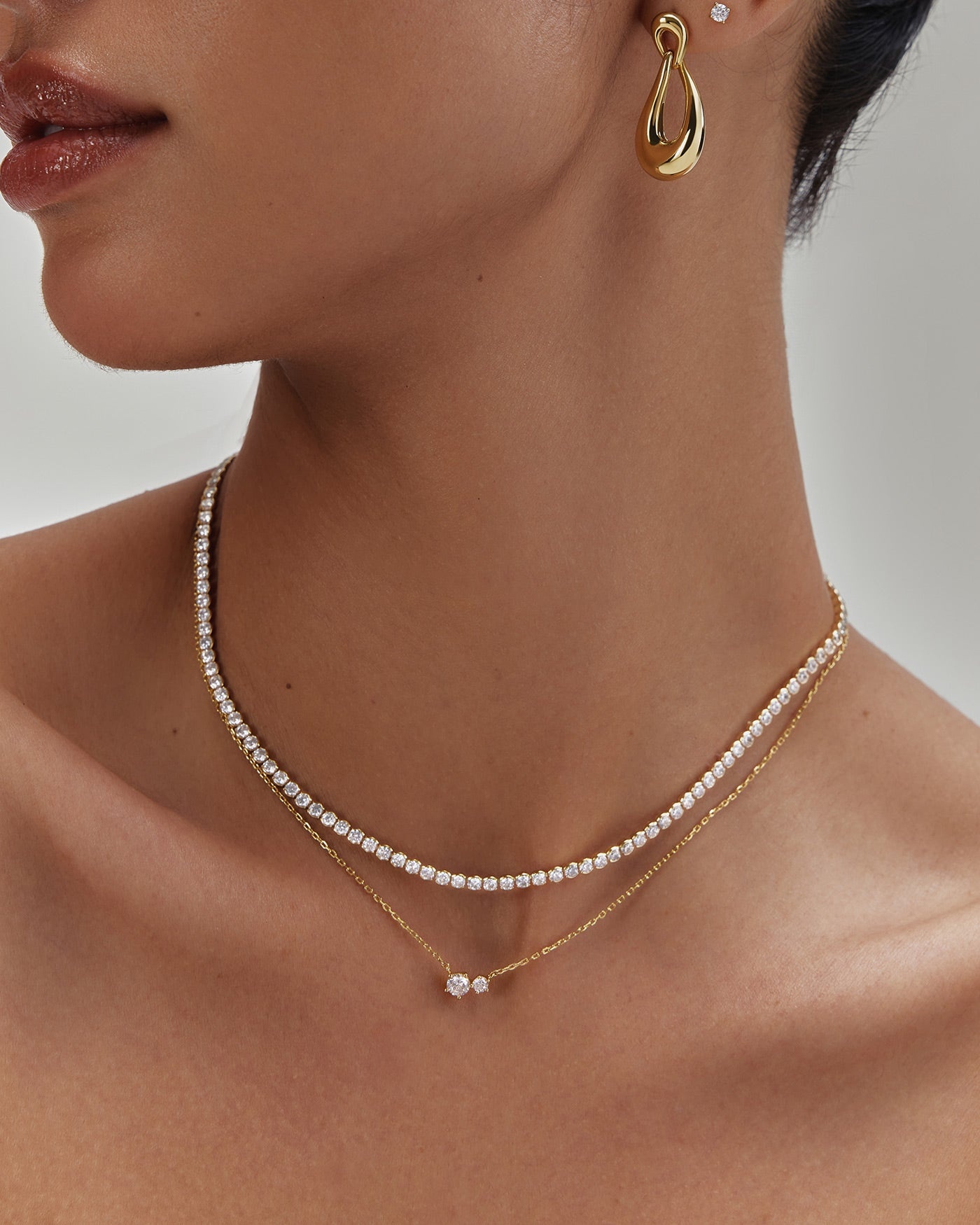 Goudvergulde ketting met duo van klauwgezette zirkonia 45,5 cm-3