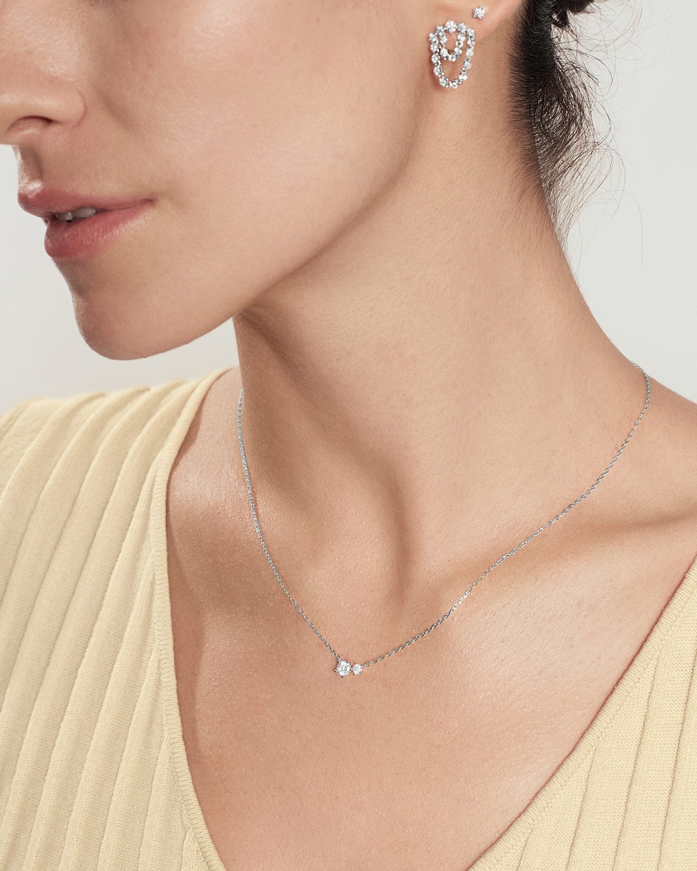 Zilveren ketting met duo van klauwgezette zirkonia 45,5 cm-2
