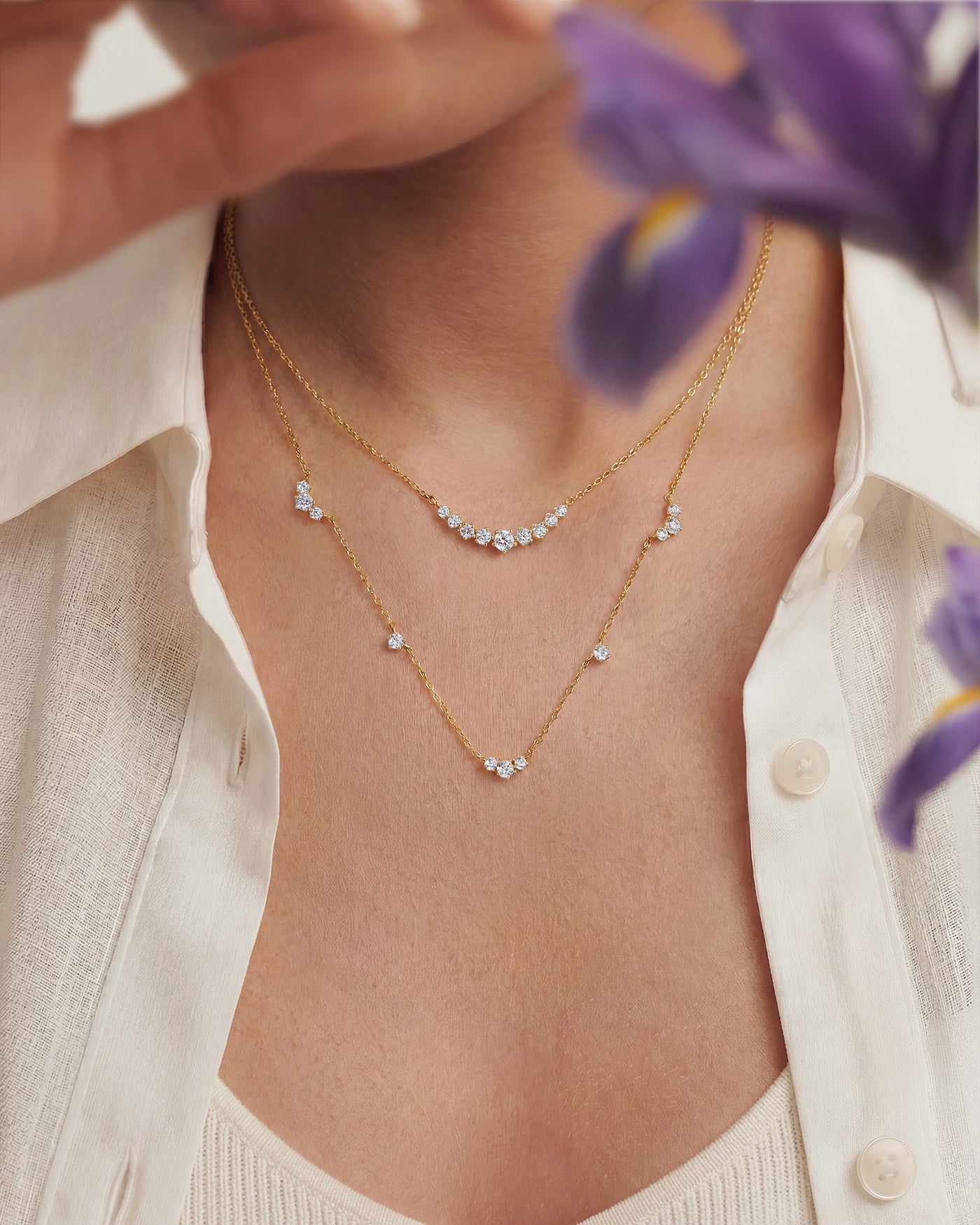 Goudvergulde ketting met pavé zirkoniaboog 45,5 cm-2
