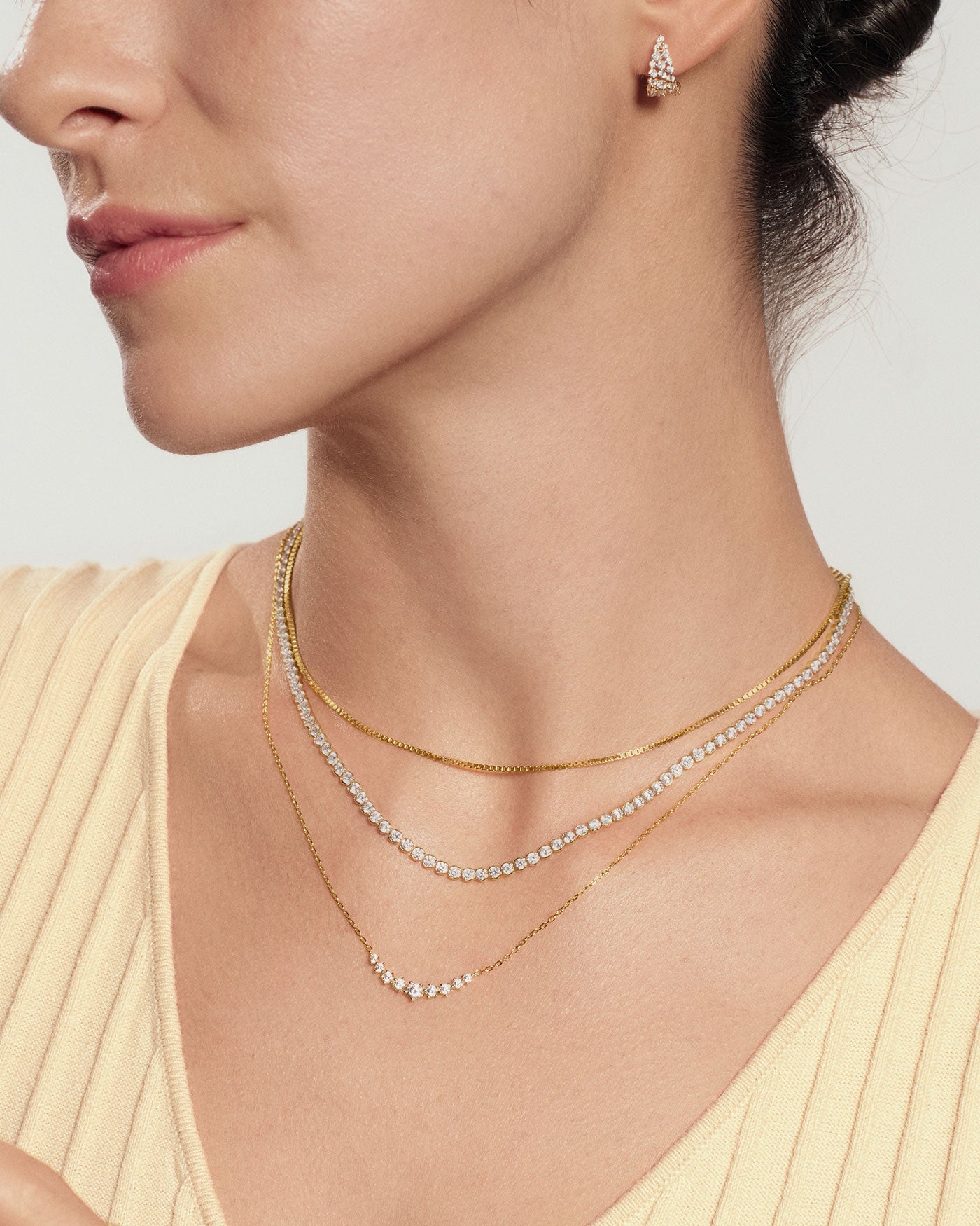 Goudvergulde ketting met pavé zirkoniaboog 45,5 cm-3