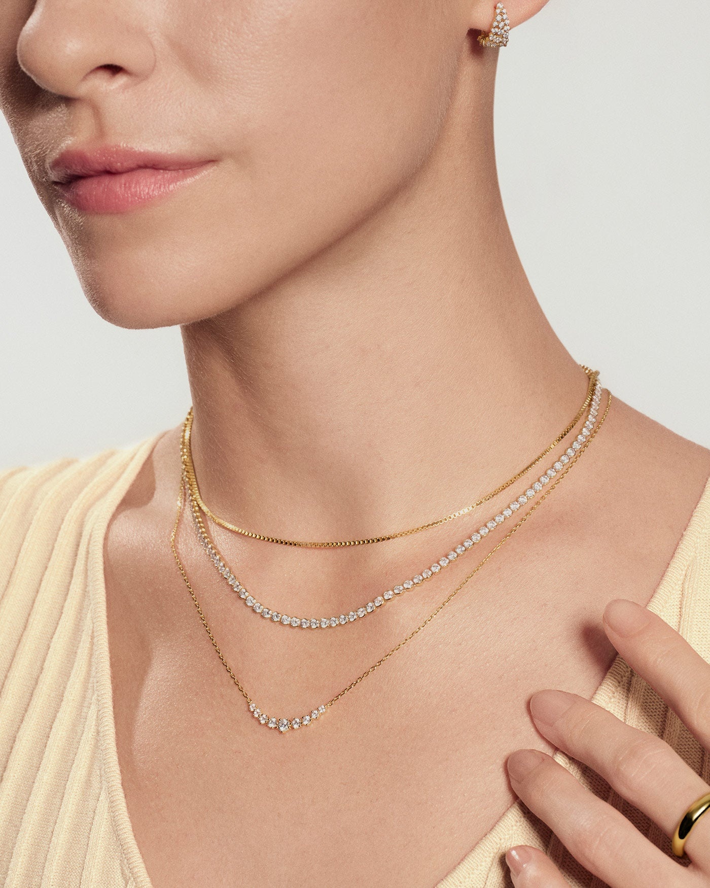Goudvergulde ketting met pavé zirkoniaboog 45,5 cm-4