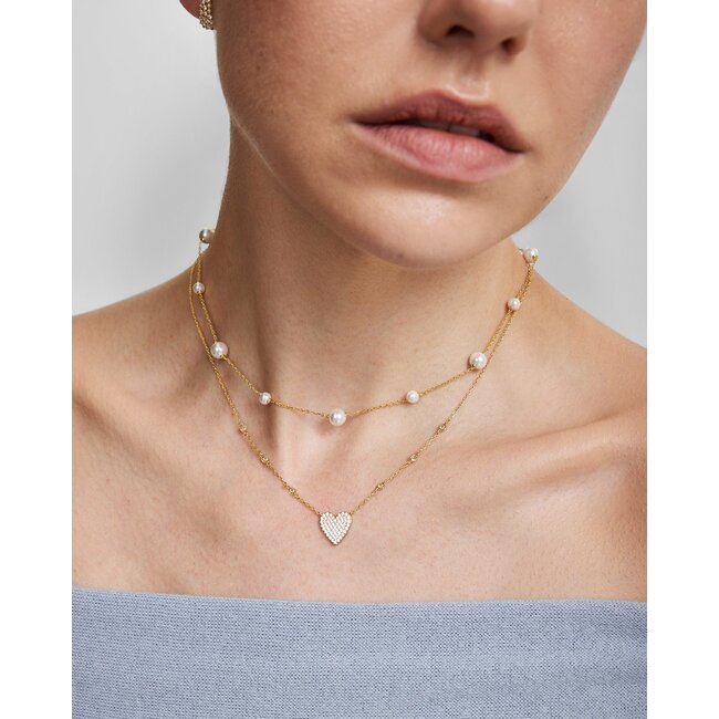 Goudvergulde stationketting met schelpparels 45,5 cm