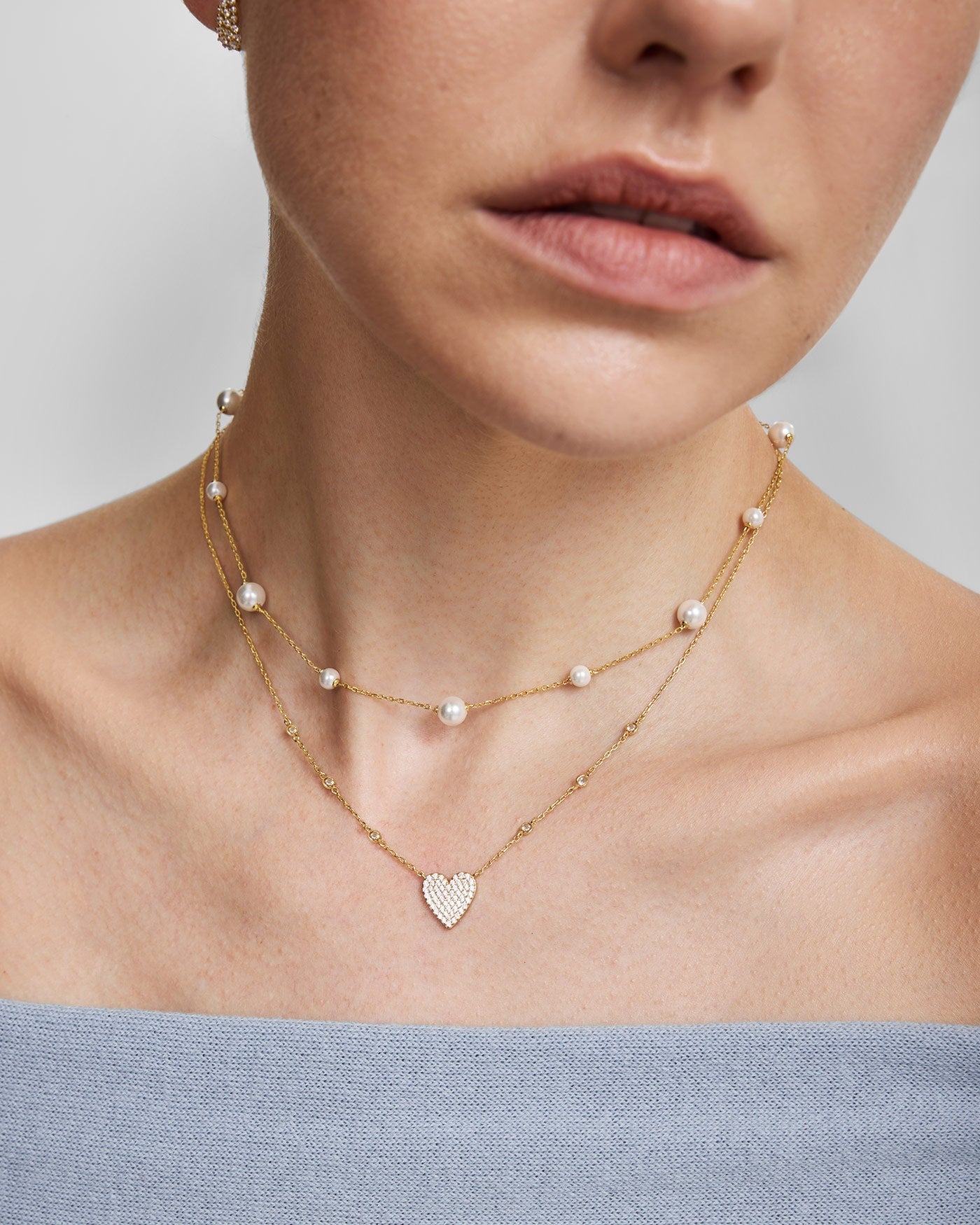 Goudvergulde stationketting met schelpparels 45,5 cm-2