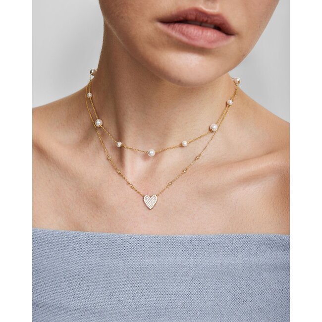Goudvergulde stationketting met schelpparels 45,5 cm