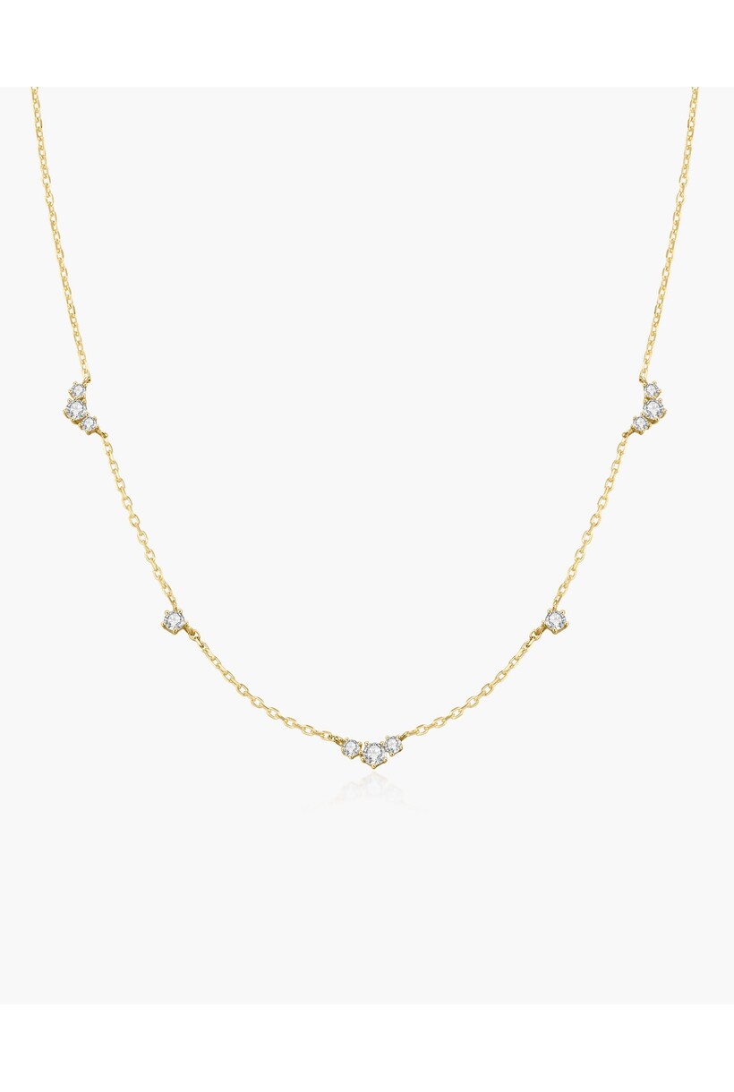 Stationketting met zirkoniaclusters goudverguld 45,5 cm