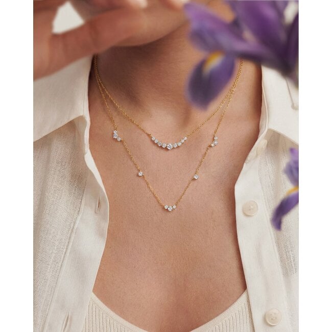 Goudvergulde stationketting met zirkoniaclusters 45,5 cm