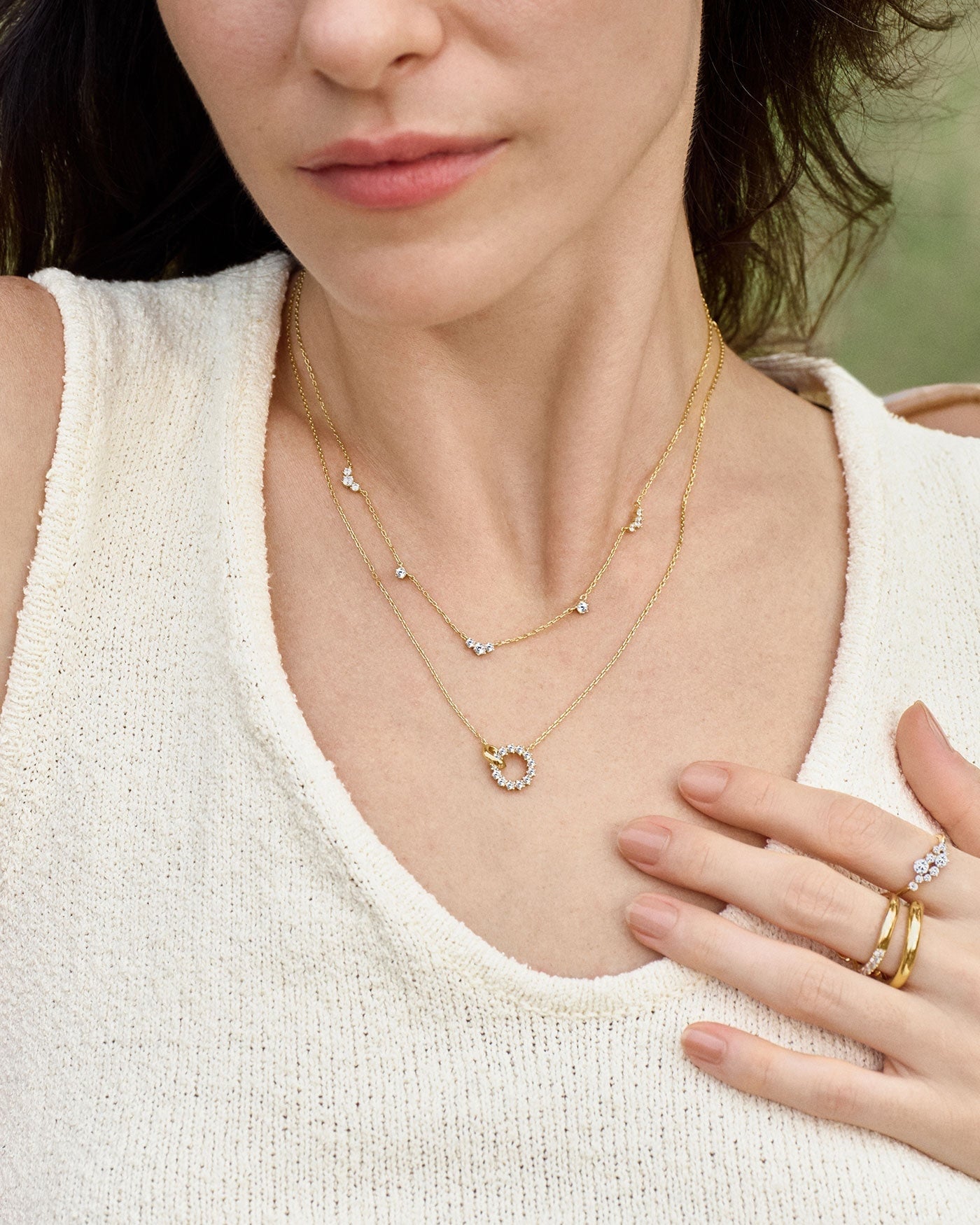 Goudvergulde stationketting met zirkoniaclusters 45,5 cm-3