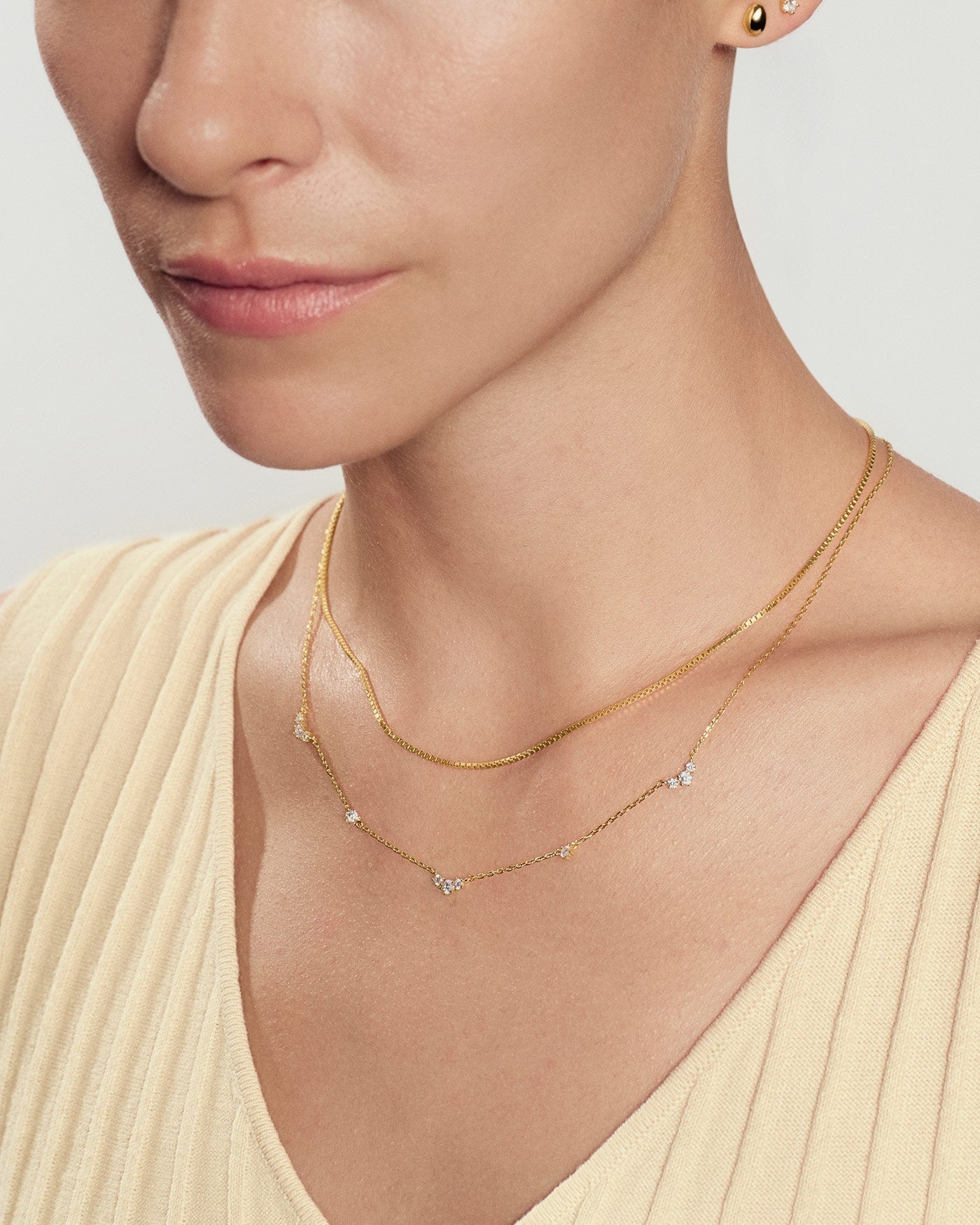 Goudvergulde stationketting met zirkoniaclusters 45,5 cm-4